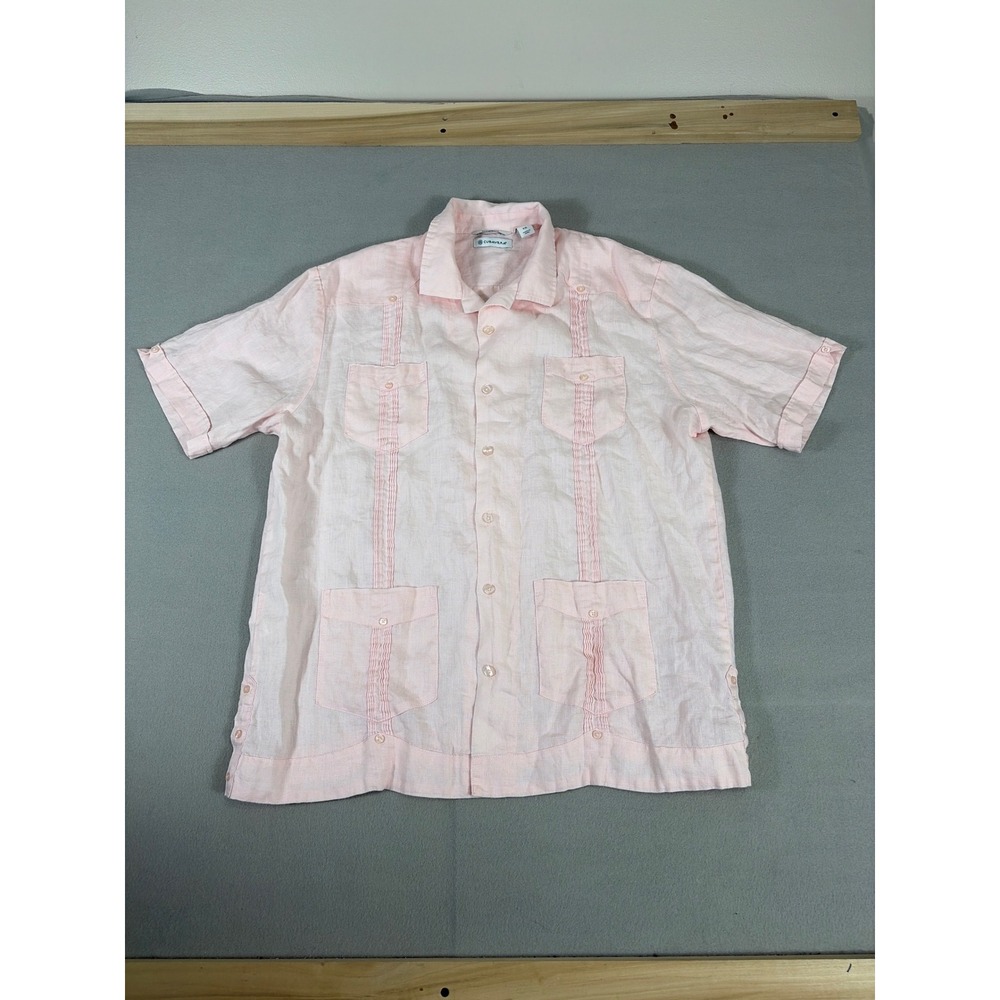 Cubavera Mens XL Light Pink 100% Linen Short Sleeve Guayabera Button Down Shirt